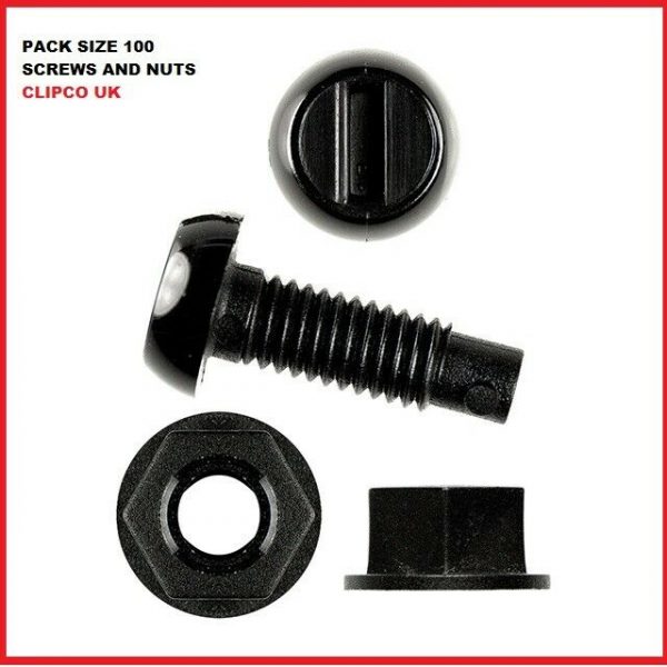 NUMBER-PLATE-SCREWS-AND-NUTS-PLASTIC-100PKT-BLACK-293609795577